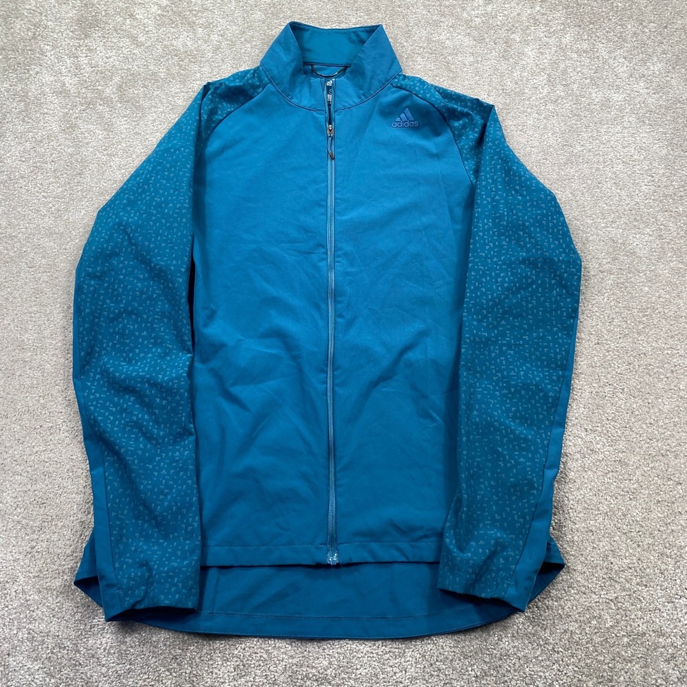 Adidas Energy Running Jacket Womens Small Teal Blue Full Zip Geometric BR5936
